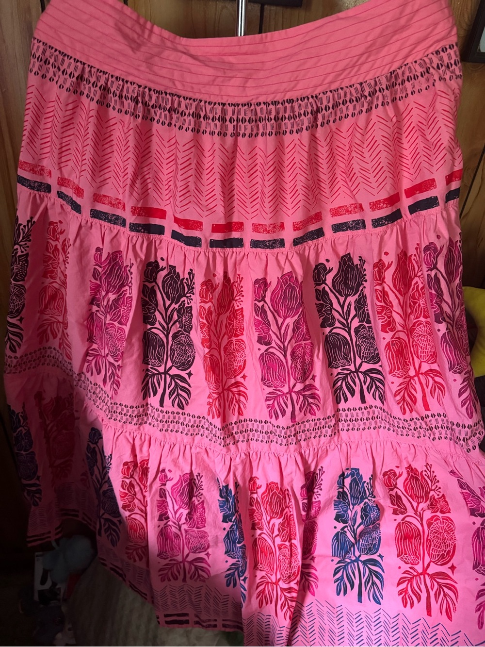 Anthropologie Pink Patterned Tiered Women's Skirt